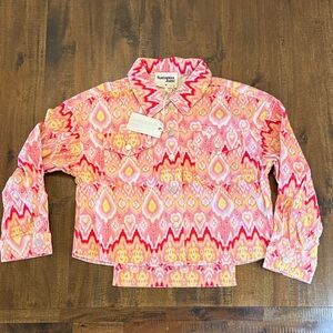 Savanna Jane Shacket Pink and Yellow Patterned Button Down Corduroy